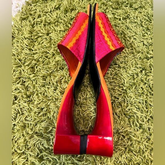 ♥️ STUART WEITZMAN Vintage Leather Orange Red Slip on Open Toe Sandals size 8 - Picture 9 of 13